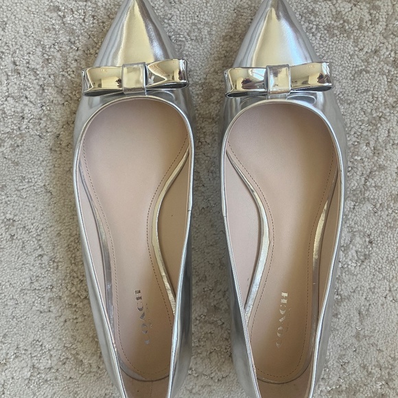 Coach Wilma Metallic Silver Pointed Toe Flats BNIB Size 7 - Picture 9 of 13